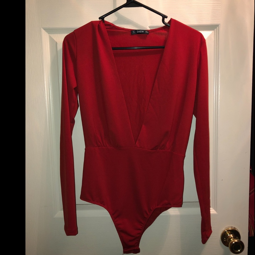 Red Deep V Plunging Bodysuit